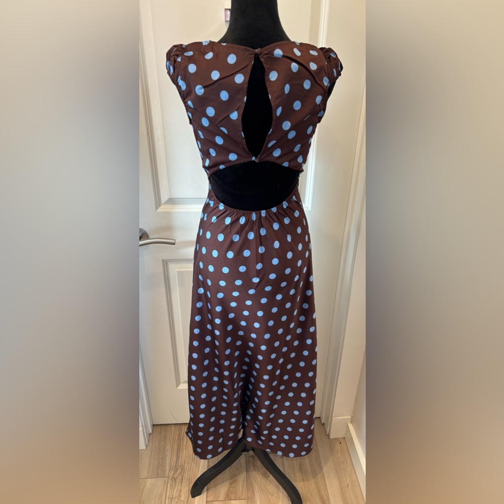 thirty thirty brown dress NWT & Blue Polka Dot Satin & Lace… Summer Beach Party Ruched fall_2024 Size:7XL [+$ 12.99] The mini length makes